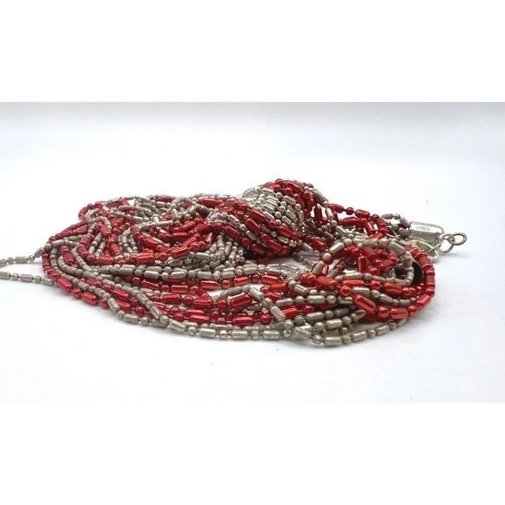 Red Silver‎ Beaded Lariat Necklace 7